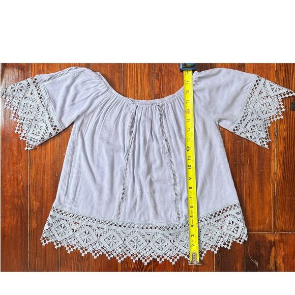 Boho off-shoulder blouse w/ crochet lace trim – S blue - Picture 6 of 7